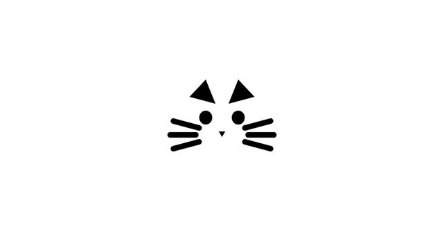Minimalist Geometric Character Face Animation with Black Shapes on White Background
