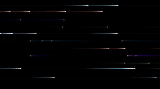 Multiple horizontal light streaks move across a dark background in a continuous flow