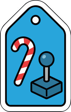 Christmas Gaming Gift Tag with Arcade Joystick and Candy Cane