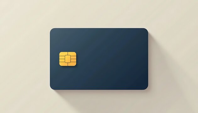 Blue payment card with golden chip and shadow on light background represents financial services.