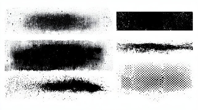 Ink roller textures set, grunge stamp texture, dust overlay dirty backgrounds effect with rough edges, letterpress grain texture design, shapes with a halftone dots screen print texture Stock Vector