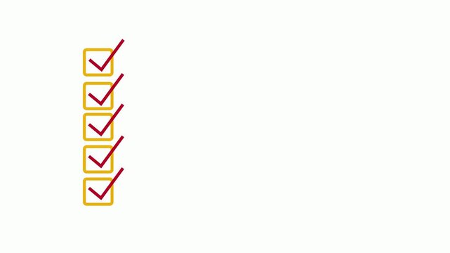 Animated checklist with check marks in square boxes on white background. Productivity and task completion. Motion graphics of tick mark concept with alpha channel