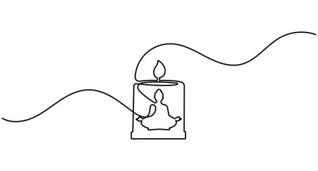 Obraz premium Buddha candle line art minimal meditation flame icon with continuous line and editable stroke