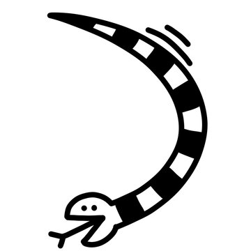 Curved snake forming crescent shape, bold black-and-white cartoon serpent, edgy wild reptile line art graphic