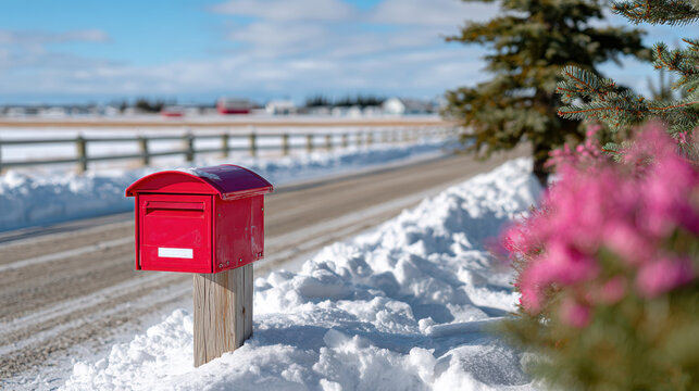 Rural roadside mailbox covered in snow during winter season