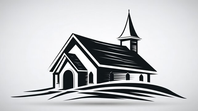 Elegant church building isolated on white background, traditional Christian symbol, iconic religious structure design