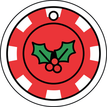 Christmas Poker Chip Gift Tag with Holly Decoration