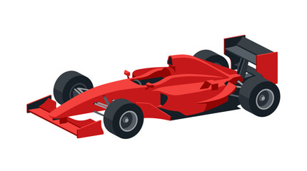 Fototapeta premium Isometric Flat Design Vector Illustration of a Red Formula Racing Car Isolated on a White Background. High-Performance Open-Wheel Race Car for Speed, Competition, and Automotive Sport.