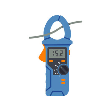 Precision digital clamp meter with high-accuracy reading around industrial wiring, concept for factory automation, sensor connectivity, and quality control systems
