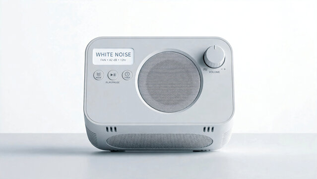 Modern white noise machine with fan and volume control for relaxation