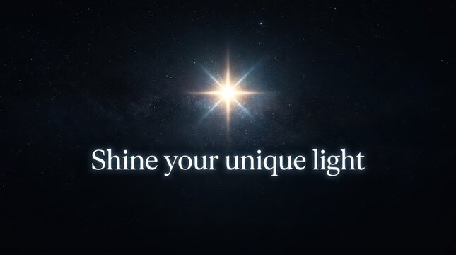 Bright star shining in the night sky with inspirational quote 'Shine your unique light'