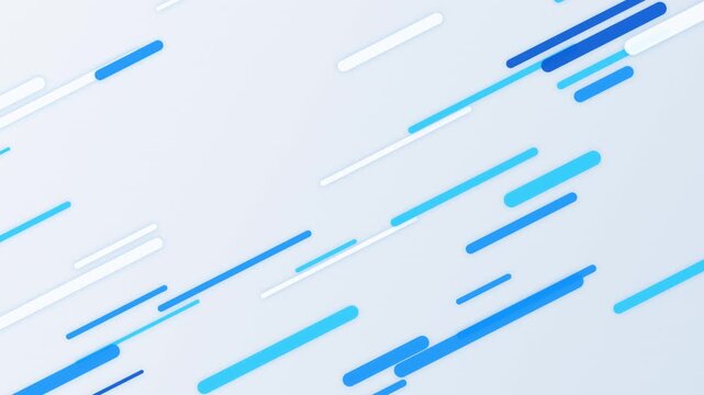 This modern digital background features smoothly animating blue and white geometric dashes moving diagonally across a clean light grey backdrop The abstract motion creates a dynamic and energetic vis.