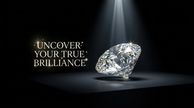 Brilliant cut diamond sparkling under spotlight, luxury jewelry, concept of true brilliance