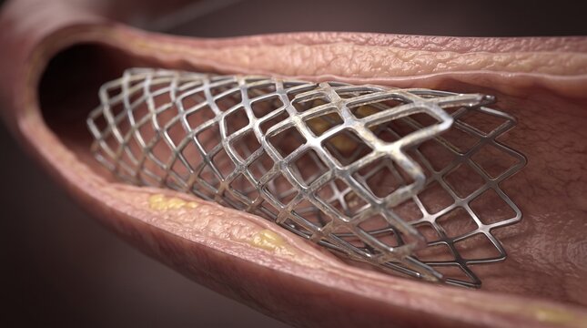 Detailed Coronary Stent Implanted Inside Artery