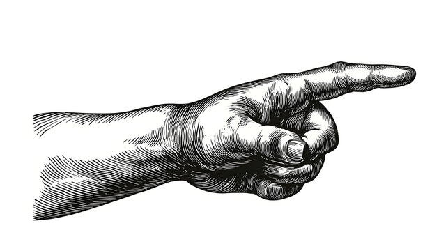 Vintage pointing hand illustration. Vintage engraving style index finger gesture isolated on white background background sketch. Stock Illustration