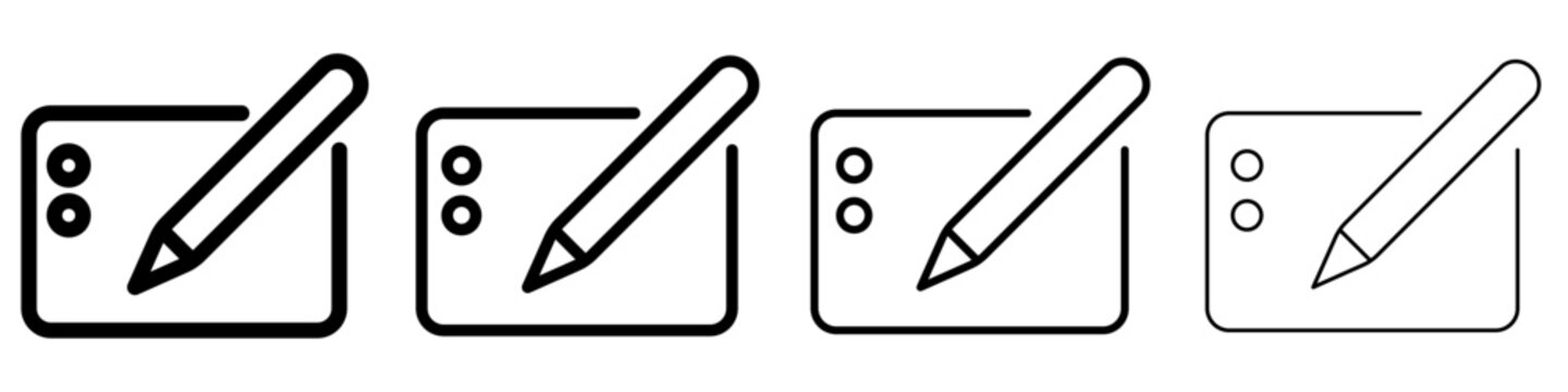 Graphics tablet line icon with stylus for digital drawing