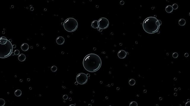 Transparent water bubbles rising and floating in liquid with alpha channel