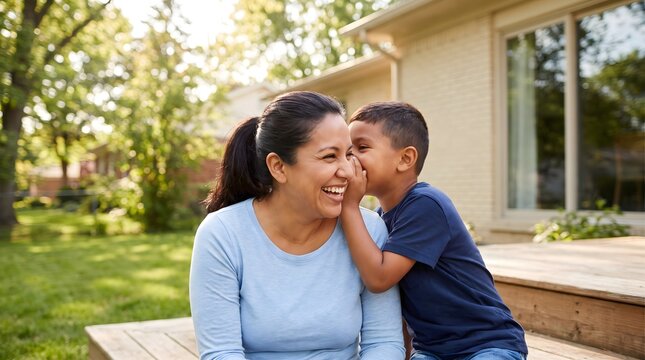 Mother and Son Sharing a Happy Moment Together Outdoors