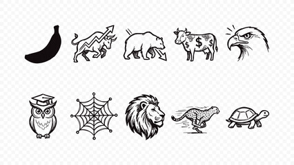 Obraz premium banana fruit cow sheep farm animal pet livestock agriculture line icons set