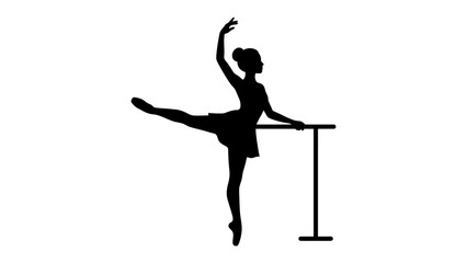 Ballet Dancer's Graceful Pose: A silhouette of a ballet dancer executing an elegant arabesque pose at a barre, showcasing the beauty and discipline of classical dance. © rumana