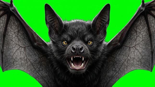 Scary Halloween Bat Face Close Up Isolated on Green Screen
