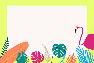 Colorful tropical flamingo frame background, green design © Rawpixel.com