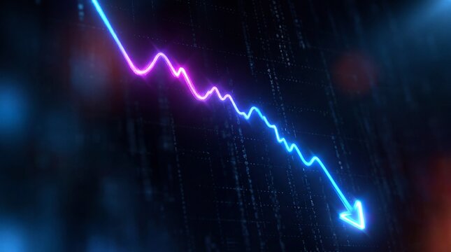 Stock Market Crash Graph with Glowing Downward Trend Arrow