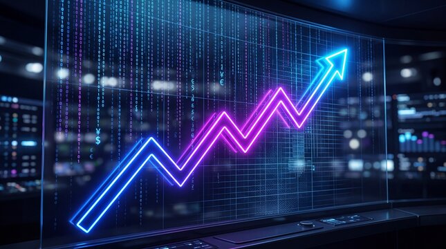 Glowing Upward Arrow Graph Displaying Financial Growth Concept