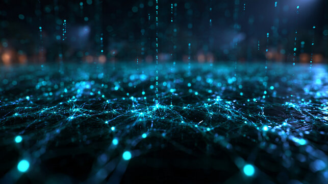 Digital Network Connection with Glowing Binary Data Stream