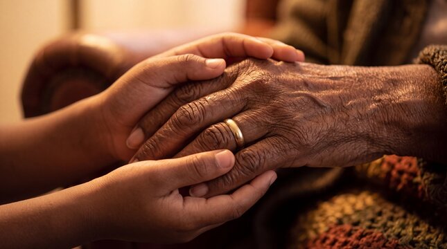 Caregiver Holding Hands With Senior Patient in Compassionate Care