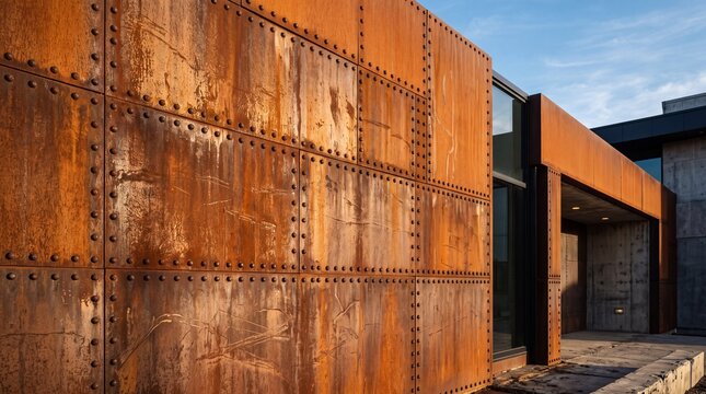 Modern Architecture Building Facade with Rusted Corten Steel Panels
