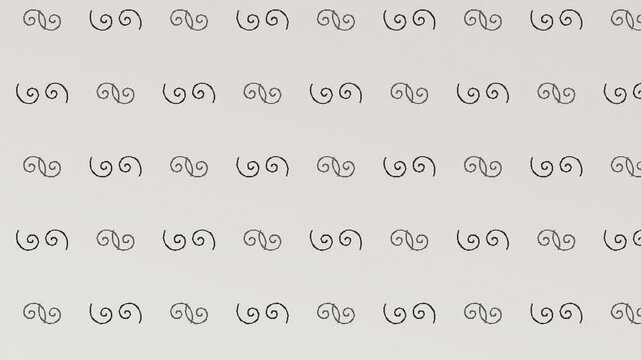 Soft monochrome baroque scroll pattern background seamless loop