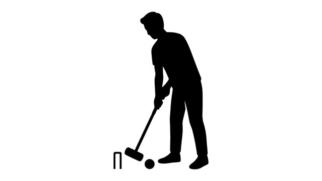 Croquet Player Silhouette: A lone figure silhouetted against a clean background prepares to strike a croquet ball with a mallet, embodying a classic outdoor pastime.