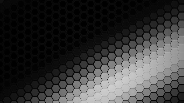 Futuristic Dark Hexagon Grid with Gradient Lighting Effect