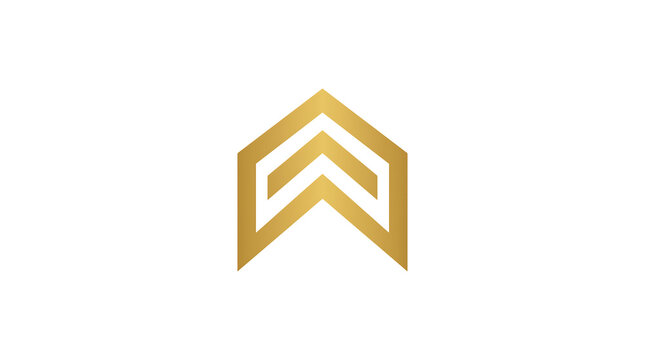 Minimalist geometric logo design featuring interlocking gold ribbon-like triangular shapes with a 3D metallic texture on a plain background