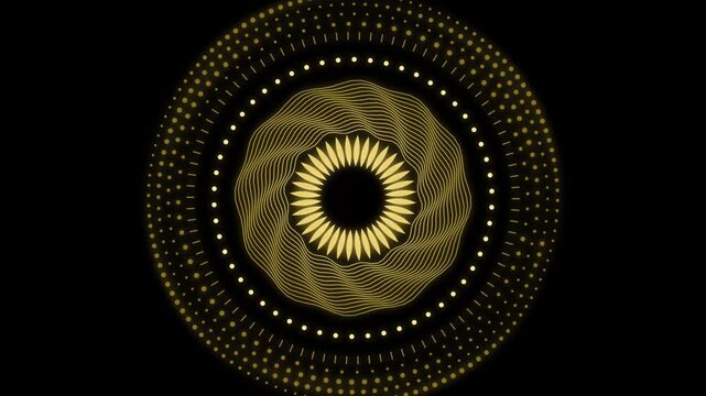 Elegant Golden Mandala Pattern with Dotted Circles on Black Background