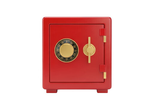 Red safe box with gold lock and key