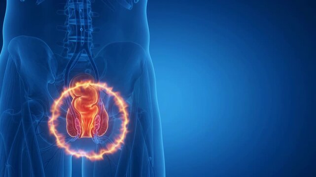 Human Rectum Inflammation - Glowing Red Pain Area in Pelvic Anatomy - 3D Medical Animation 4K Footage