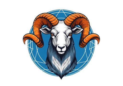 Ram head with stylized horns in blue circle