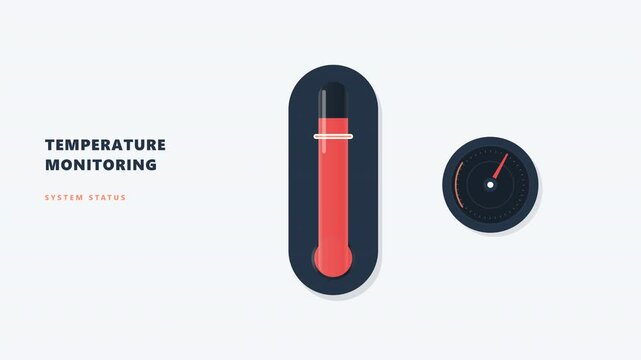 Clean 3D technical illustration of a temperature monitoring system featuring a vertical thermometer with a red temperature column and a compact circular gauge.