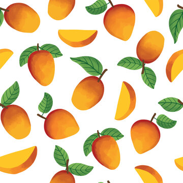Watercolor Ripe Mango Seamless Pattern Vector