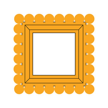 Yellow vintage square picture frame with layered inner border and dotted outer rim on white background