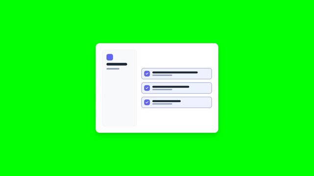 Checklist task card with checkmarks and progress bars on green screen for app interface and productivity design