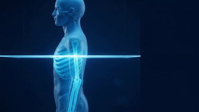 Anatomy Medical Body Scan - Translucent Human Figure with Skeletal Reveal - 3D Animation Healthcare Footage