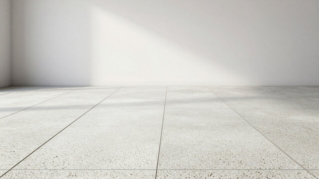 Empty Minimalist Room with White Wall and Tiled Floor