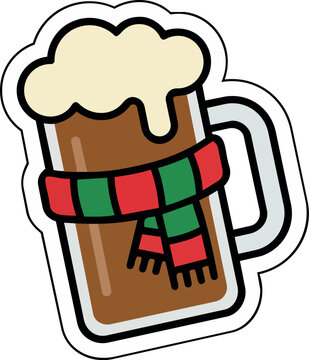Christmas Beer Mug Gift Tag with Winter Scarf