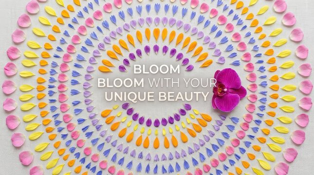 Colorful Flower Petal Mandala with Orchid and Inspirational Quote