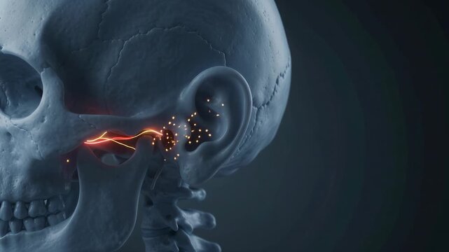 Human Trigeminal Nerve System - Neural Activity Spreading Across Facial Bone Structure - Cinematic 3D Medical Animation Footage