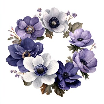 Floral Wreath of Purple and White Flowers