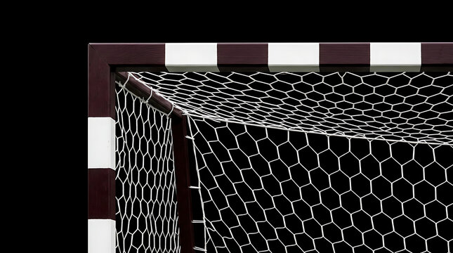 Empty sports goal post with net for futsal or handball training on black background